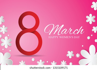 March 8. International Women's Day greeting card paper cut for your design. vector illustration