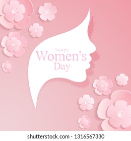 March 8 - International Women's Day. Postcard. Female face