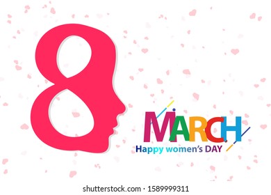 March 8 International Women's Day greeting card template. Banner, flyer for March 8. Congratulation and wish a happy holiday card. Vector.