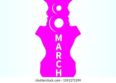 March 8 International Women's Day greeting card template. Banner, flyer for March 8. Congratulation and wish a happy holiday card. Vector.