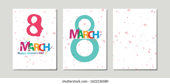 March 8 International Women's Day greeting card template. Banner, flyer for March 8. Congratulation and wish a happy holiday card. Creative universal artistic cards. Vector.