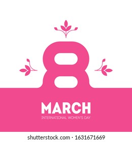 March 8, International Women's day, elegant greeting card template or invitation with floral elements. Vector.