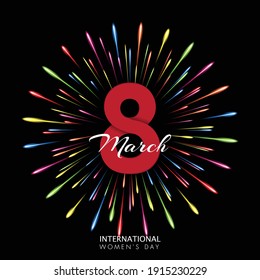 March 8. International Women's Day elegant design. vector illustration, bright on Black background. Illustrator