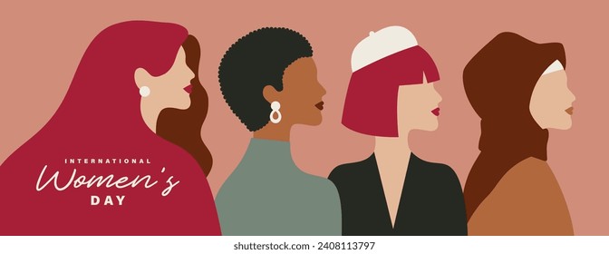 March 8, International Women's Day flat vector illustration with group of female character design.