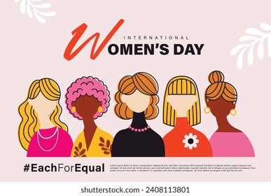 March 8, International Women's Day flat vector illustration with group of female character design.