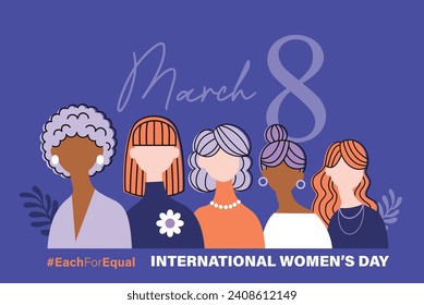 March 8, International Women's Day flat vector illustration with group of female character design.