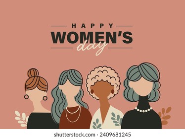 March 8, International Women's Day flat vector illustration with group of female character design.