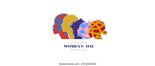 March 8, International Women's day card with women. Flat design.