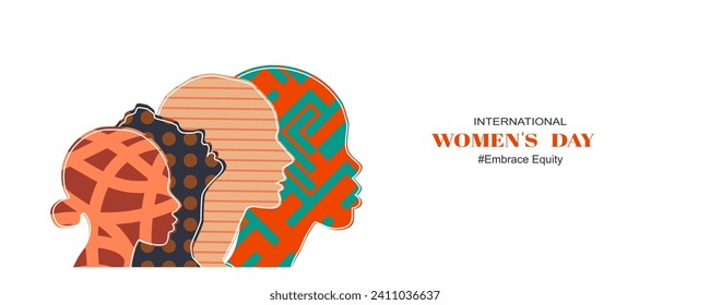 March 8, International Women's day card with women. Flat design.