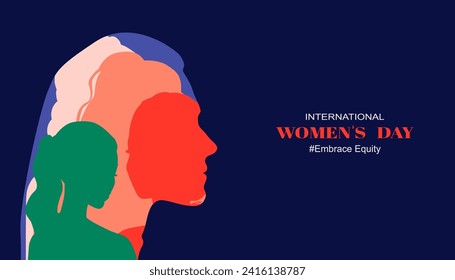 March 8, International Women's day card with women. Flat design.	