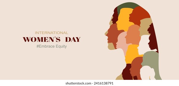 March 8, International Women's day card with women. Flat design.	
