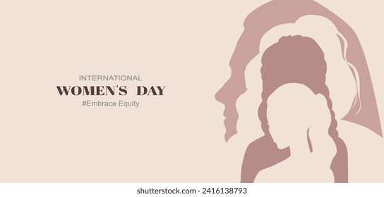 March 8, International Women's day card with women. Flat design.	