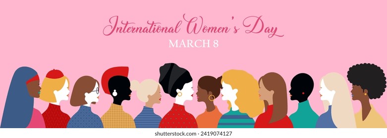 march 8  international women's day background with flat vector illustration concept, for cover, poster, banner, sales.