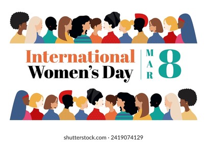 march 8  international women's day background with flat vector illustration concept, for cover, poster, banner, sales.