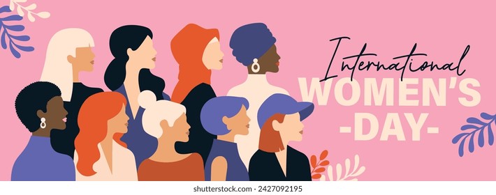 March 8, International Women's Day. Vector illustration group of women in flat style design.
