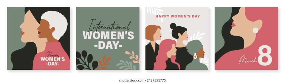 8 de marzo, Día Internacional de la Mujer. Conjunto de ilustración vectorial grupo de mujeres en diseño de estilo plano.