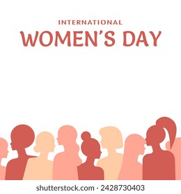 March 8, International Women's Day. abstract women in profile silhouette in flat style design. Seamless banner with open space for your text. Vector illustration  in flat style design.