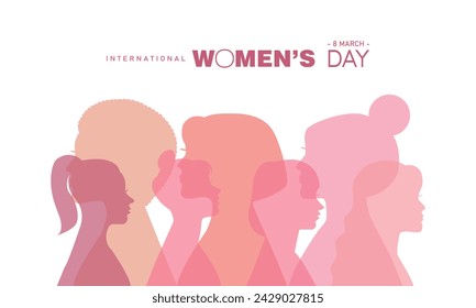 March 8, International Women's Day. Happy Women Day paper cut woman group banner. Vector illustration group of women in flat style design.