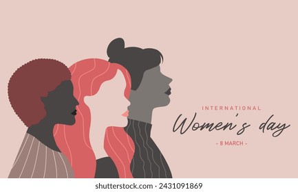 March 8, International Women's Day. Happy Women Day paper cut woman group banner. Vector illustration group of women in flat style design.