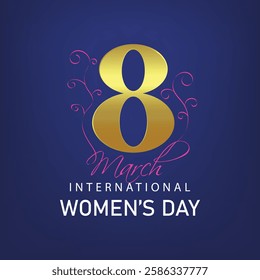 March 8 international women's day. Gold numbers with decoration. Greeting card design.