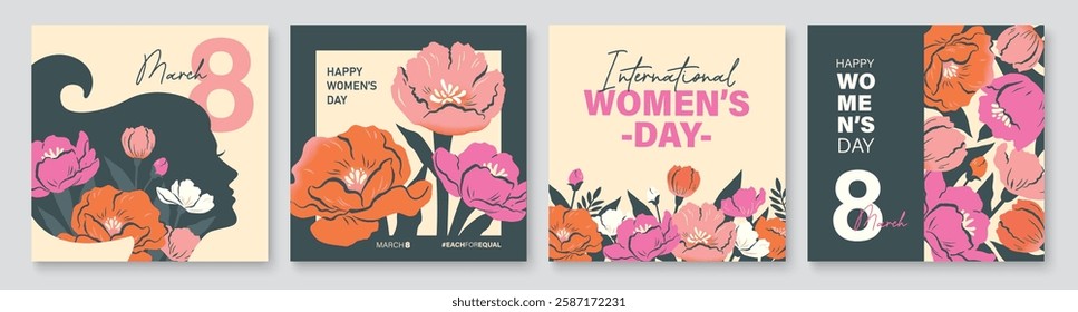 March 8, International Women's Day banner, poster, greeting card, background design with beautiful blossom flowers.