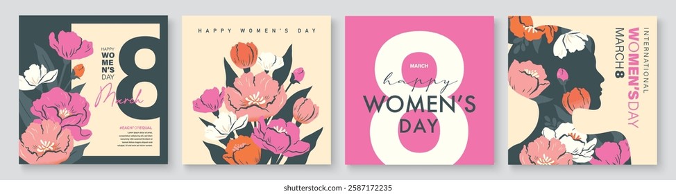 March 8, International Women's Day banner, poster, greeting card, background design with beautiful blossom flowers.