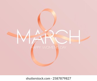 March 8 international women's day. Big elegant number eight with congratulatory inscription. Typographic greeting card design.