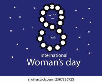 March 8. International Women's Day. Women, girls of different cultures, nationalities and skin colors stand together and look up. Feminism. Gender equality and women's empowerment