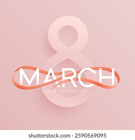 March 8 international women's day. Big number eight with congratulatory inscription. Typographic greeting card design.