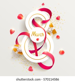 March 8 international women's day. Vector greeting card.