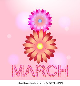 March 8. International Women's Day greeting card with flowers for your design.