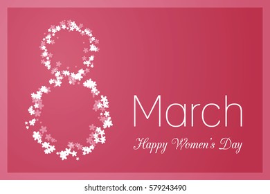 March 8 international women's day background. Greeting card template. Vector illustration.