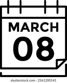 March 8 on calendar icon vector. Calendar vector icon. Deadline. Date. 
