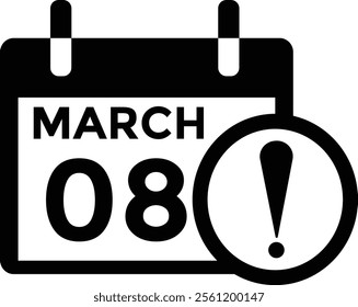 March 8 on calendar icon vector. Calendar vector icon. Deadline. Date. 
