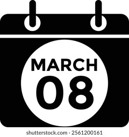 March 8 on calendar icon vector. Calendar vector icon. Deadline. Date. 
