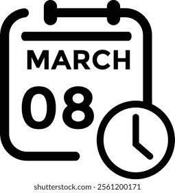 March 8 on calendar icon vector. Calendar vector icon. Deadline. Date. 
