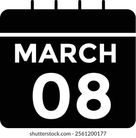 March 8 on calendar icon vector. Calendar vector icon. Deadline. Date. 
