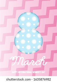 March 8 pink banner. Happy International Women's Day. Good for design postcards and posters. Paper effect. Vector illustration.