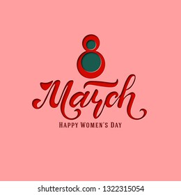 March 8. Postcard. Women's Day. Paper cut holiday background. Lettering. Trendy design template. Happy mother's day. Vector illustration