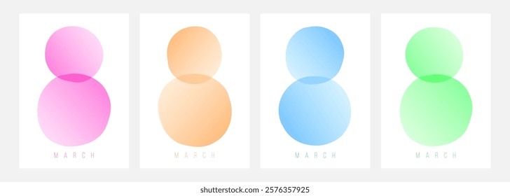 March 8. Set of festive templates for International Women's Day holiday graphic design. Number 8 color radients. Vector illustration.