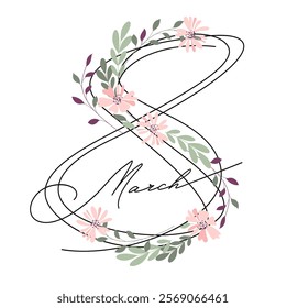 March 8 in the style of sketch and minimalism. spring inscription for International Women's Day. stock vector illustration. EPS 10.