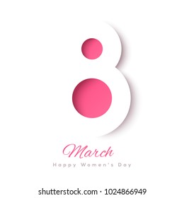 March 8 symbol in paper cut style with shadows. International Women's day white background. Vector illustration. Place for your text.