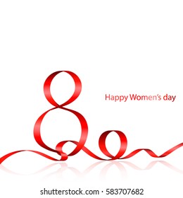 March 8 symbol of red ribbon. Happy women`s day. Vector illustration