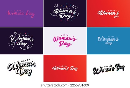 March 8 typographic design set with Happy Women's Day text