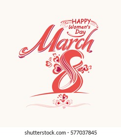 March 8 vector card with Eight. Template vector inscription.