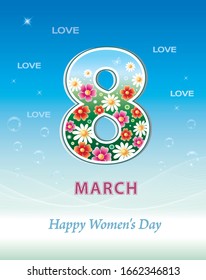 March 8. Vector greeting card design for International Women's Day