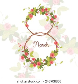 March 8. Vector handmade Card with flowers