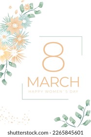 March 8 vector illustration in a watercolor style with beautiful flowers. Women's day card in a watercolor style with beautiful flowers. EPS 10