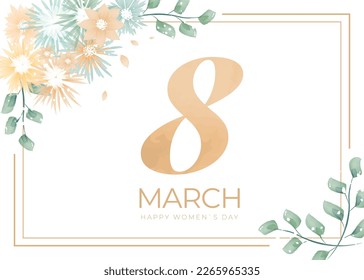 March 8 vector illustration in a watercolor style with beautiful flowers. Women's day card in a watercolor style with beautiful flowers. EPS 10