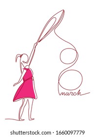March 8. Women day. One line art cards for celebration. Outline vector illustration